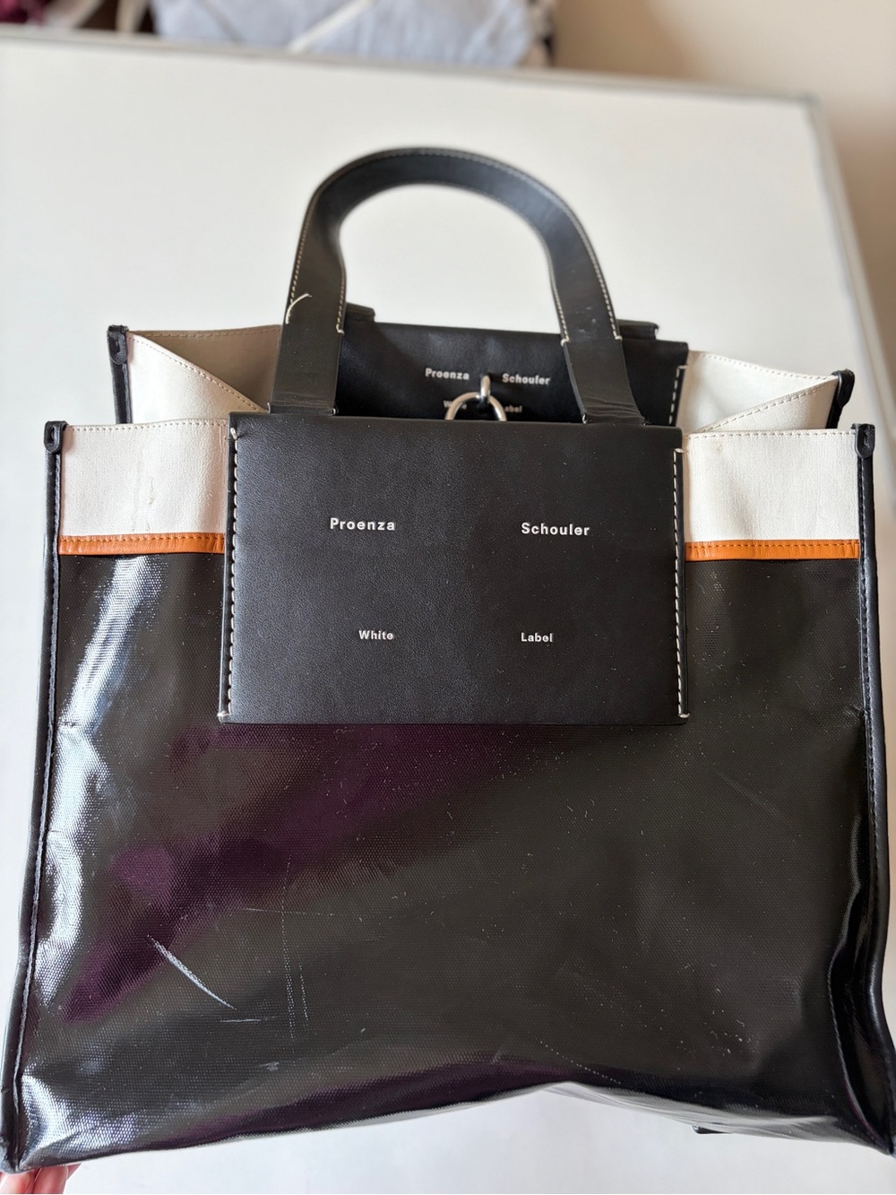 Proenza Schouler White Label Morris tote bag black coated canvas leather panels